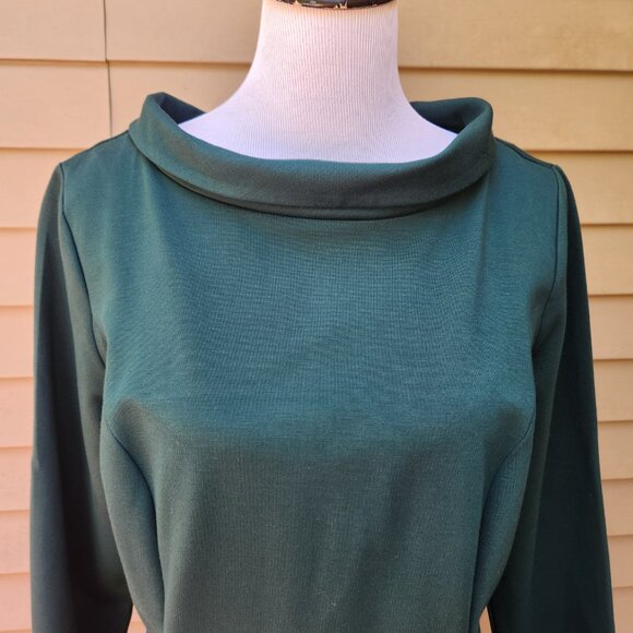 🔴SOLD🔴 Talbots Ponte Knit Green Sheath Dress 3/4 Sleeves Wide High Mockneck - Picture 4 of 12